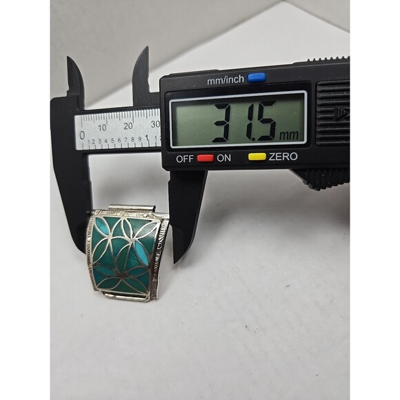 Vintage Zuni OS Nakatewa Sterling Turquoise Inlay Watch Tips Flower Pattern - Picture 12 of 13